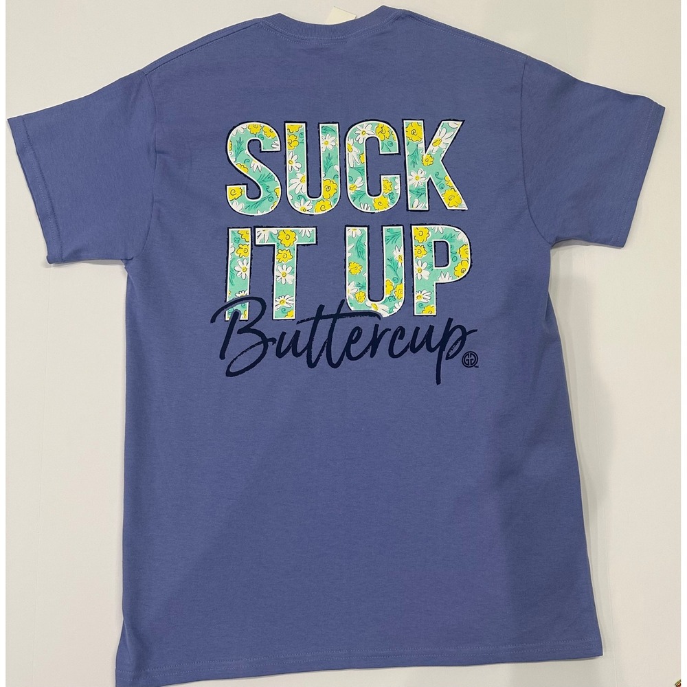 Girlie Girl Originals Suck It Up Buttercup Graphic Tee Blue Medium NWT